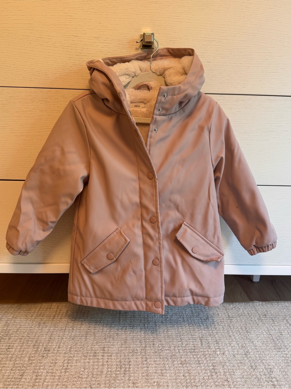 Mango Kids Hooded Raincoat - size 6 - Dusty Pink